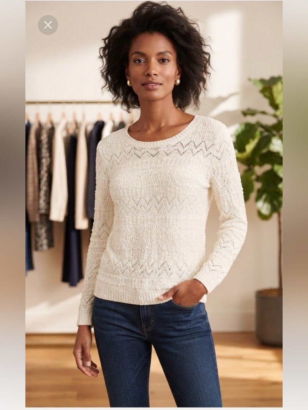 Jones New York Sport Women's 3/4 Sleeve White Knit Sweater Size Small